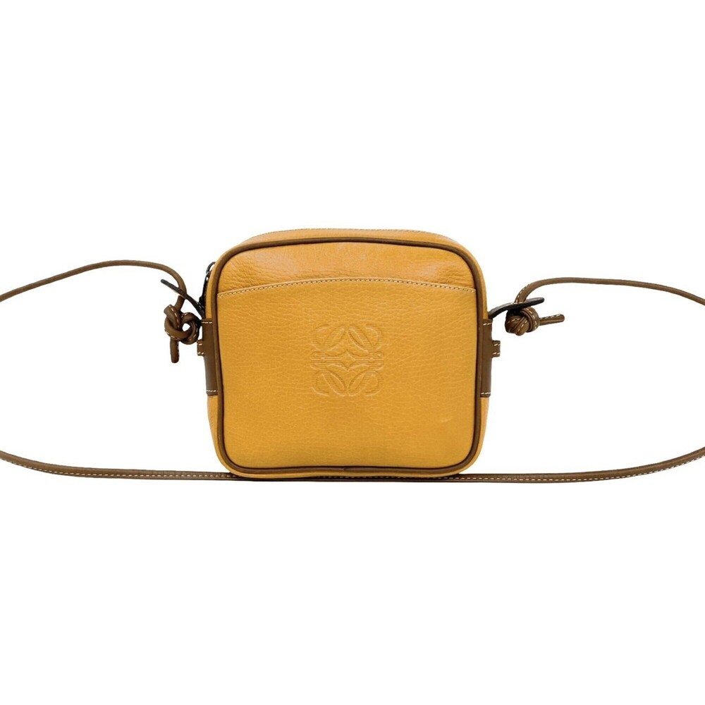 LOEWE Vintage Anagram Logo Engraved Leather Mini Shoulder Bag/Pouch, Brown/Ca...